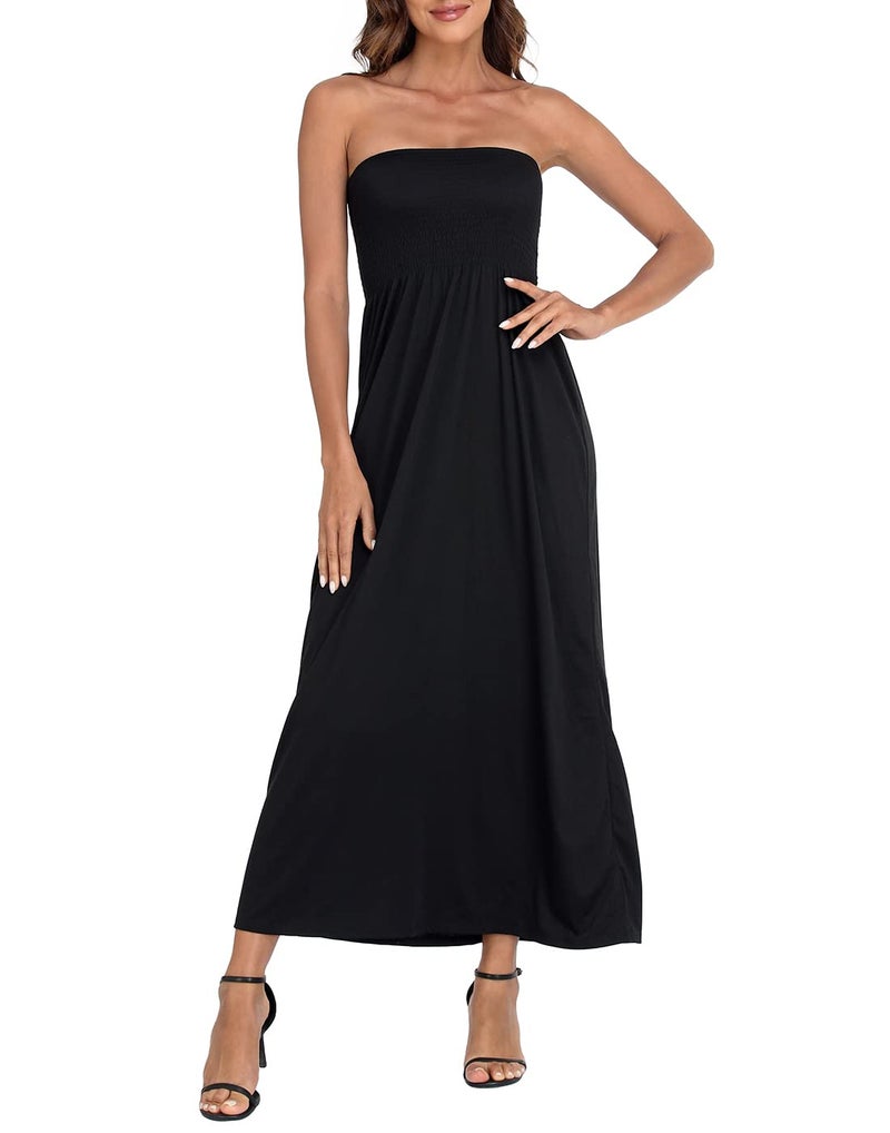 HDE Women's Strapless Maxi Dress Plus Size Tube Top Long Skirt Sundress Cover Up (Black, 2X) - Image 1